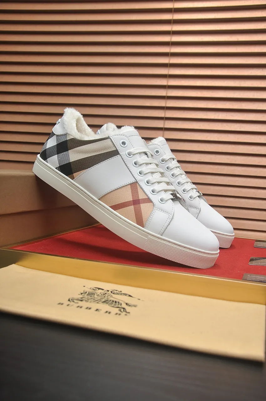Men's shoes 💰480💶【Burberry】(wool lining) classic low-top sneakers｜Imported cowhide with classic plaid fabric｜wool lining｜original outsole｜fine workmanship and comfortable to wear Size: 38-44 (customized at 45)